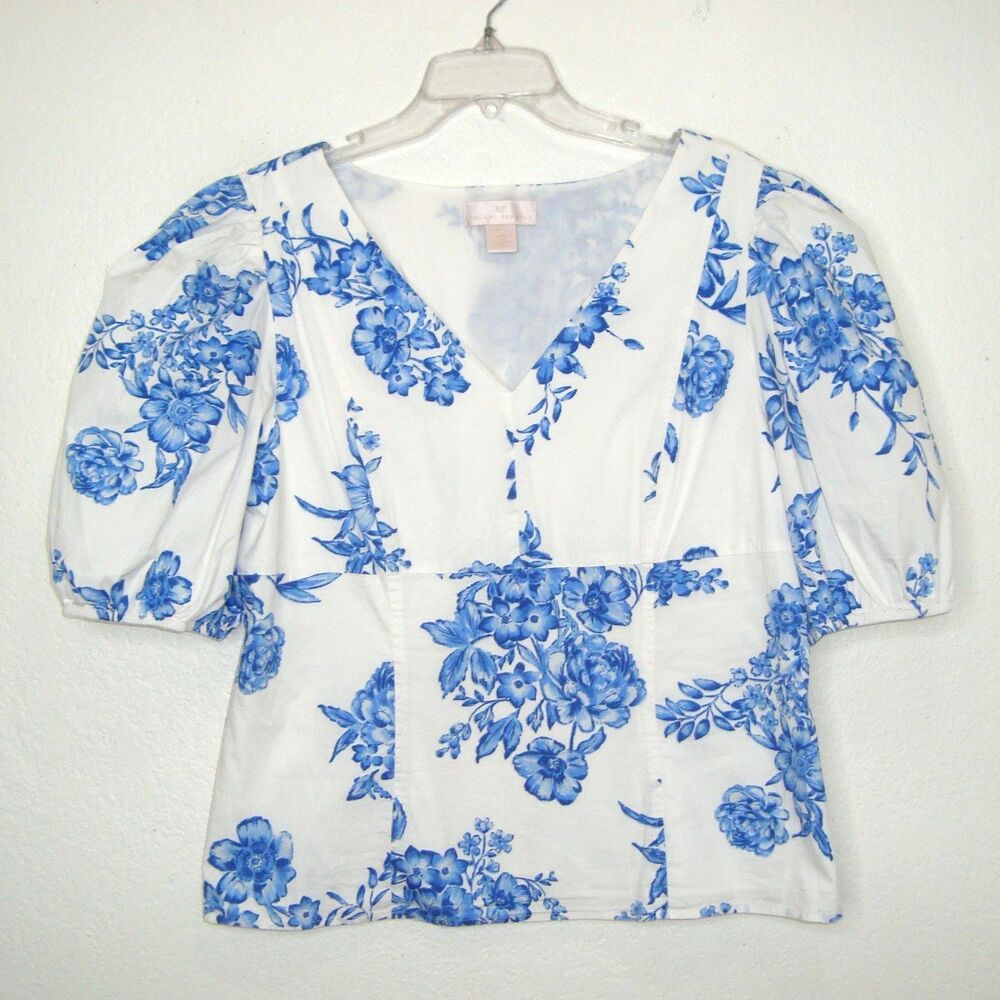 RACHEL PARCELL Blouse V-Neck Floral Puff Sleeve Cottagecore Romantic